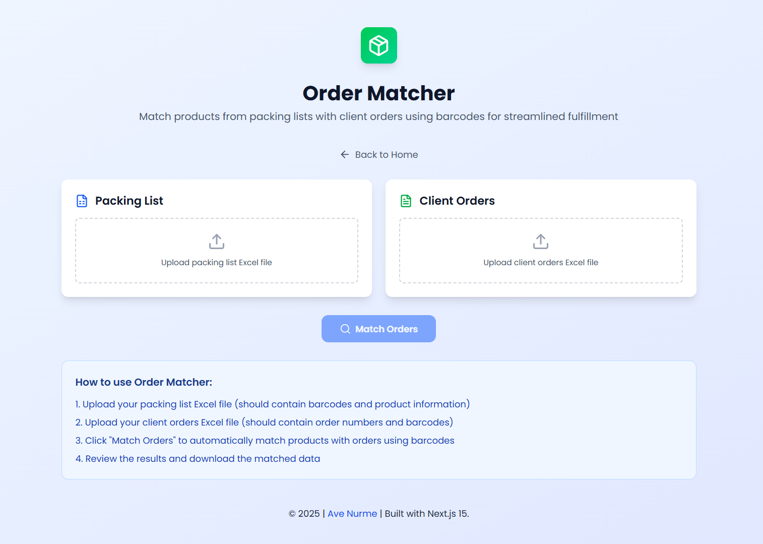 Order Matcher interface for streamlined fulfillment processing