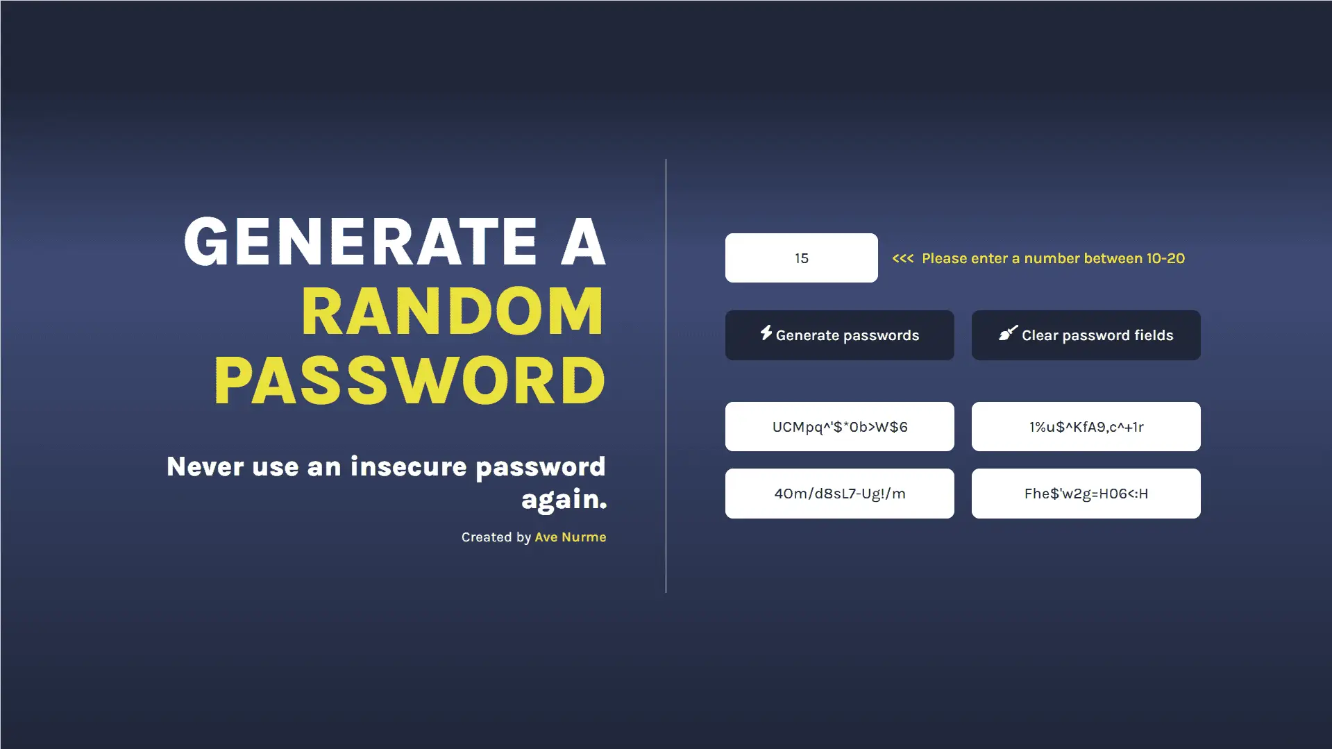 Random Password Generator App Screenshot