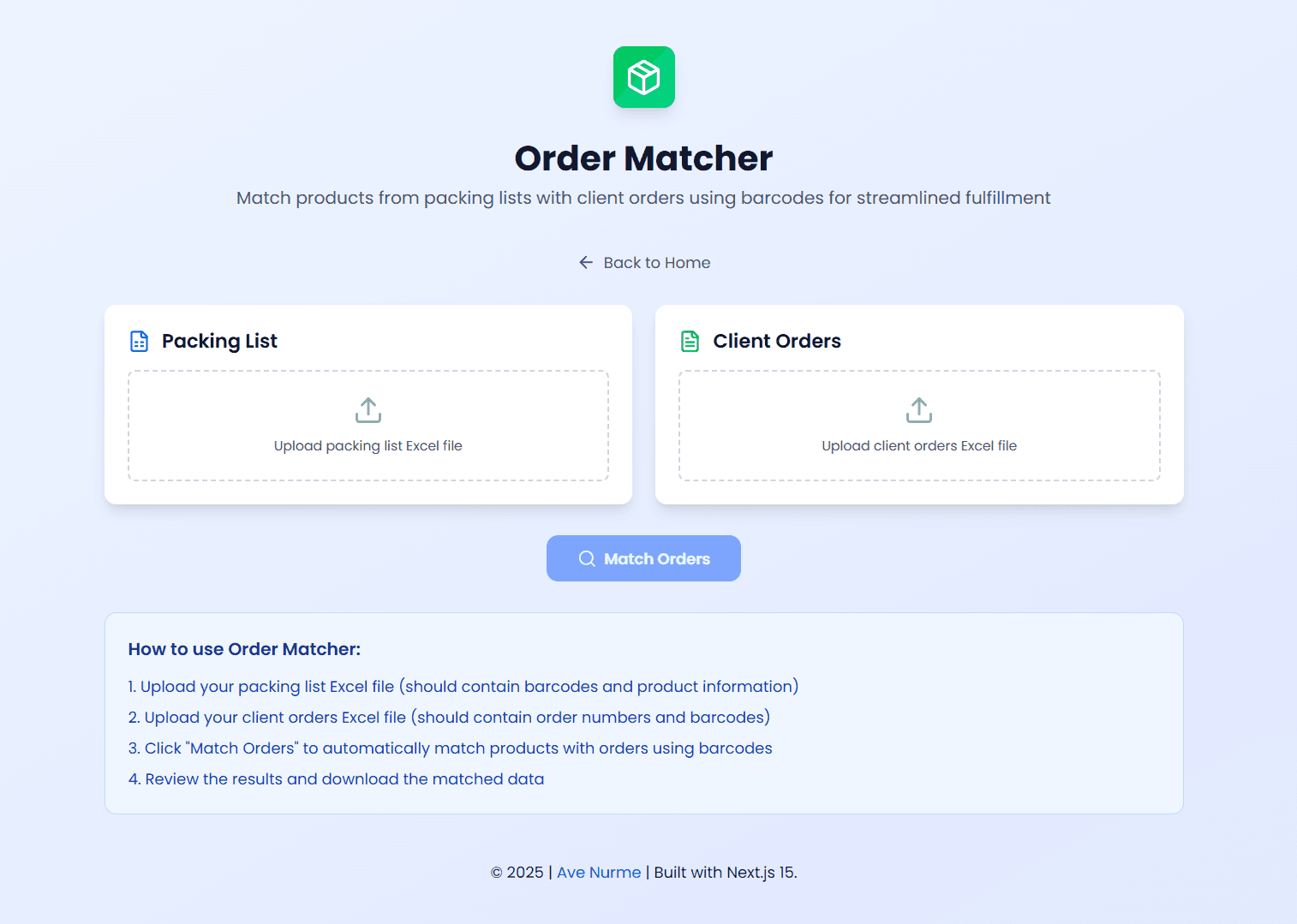 Order Matcher interface for streamlined fulfillment processing