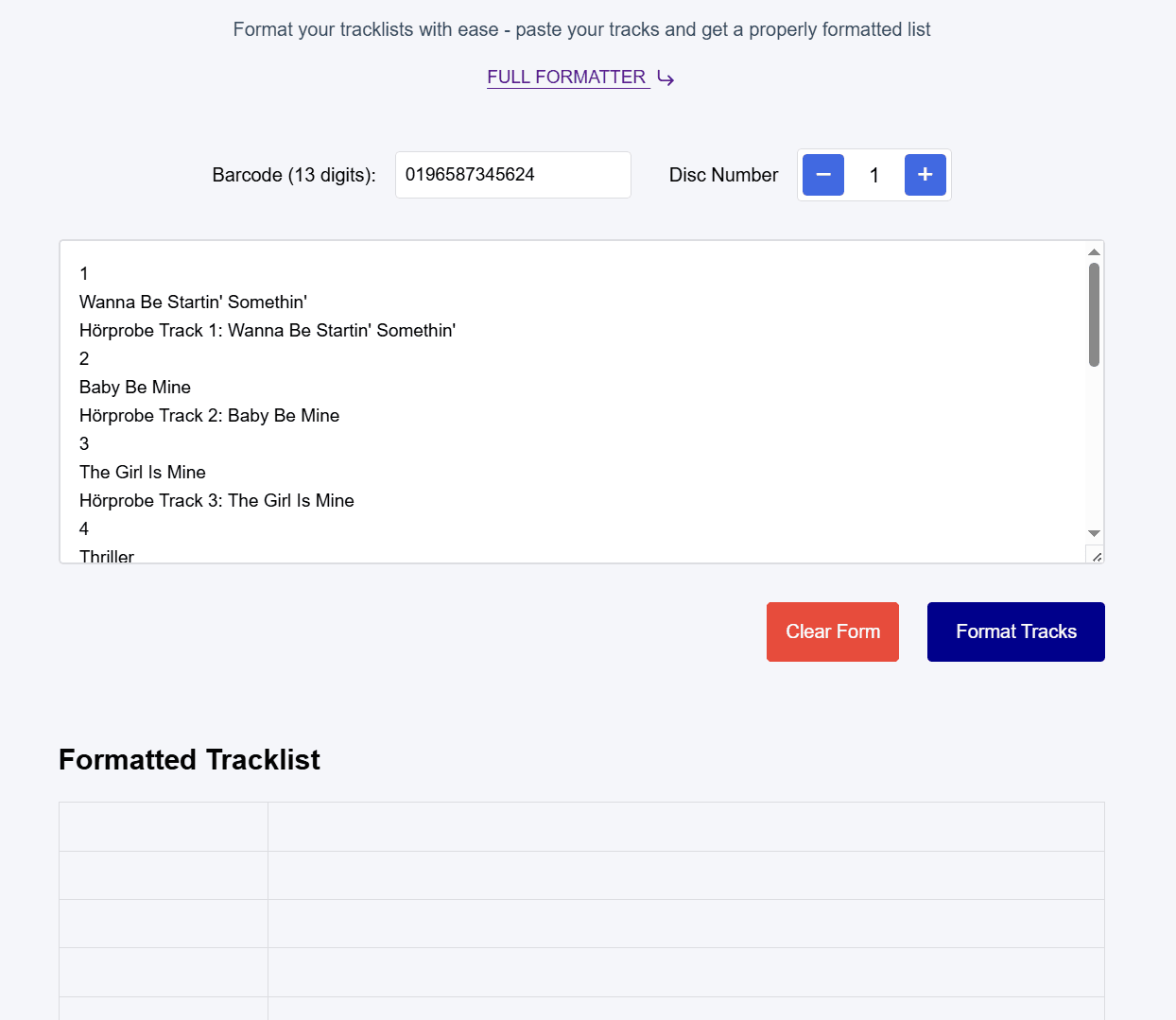 Paste in the barcode and the tracklist