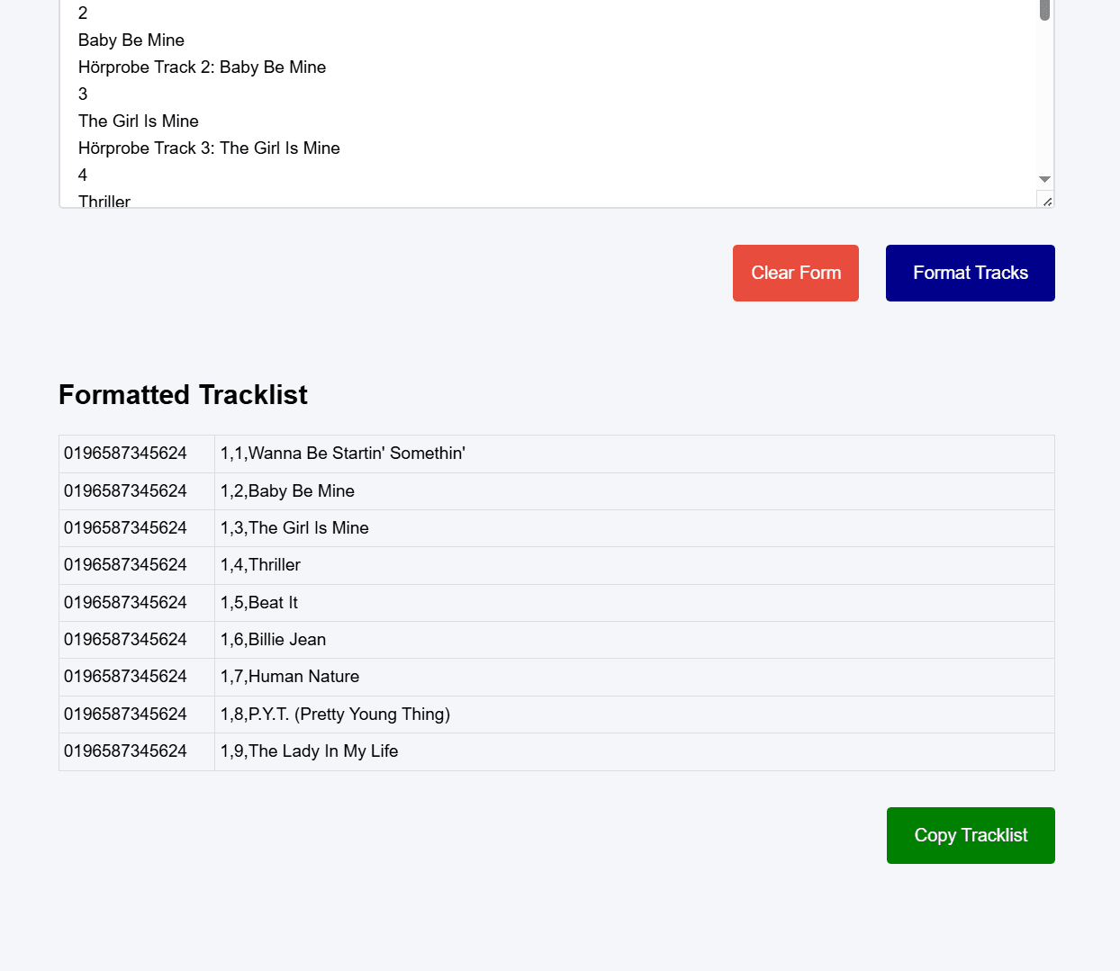 Formatted output results