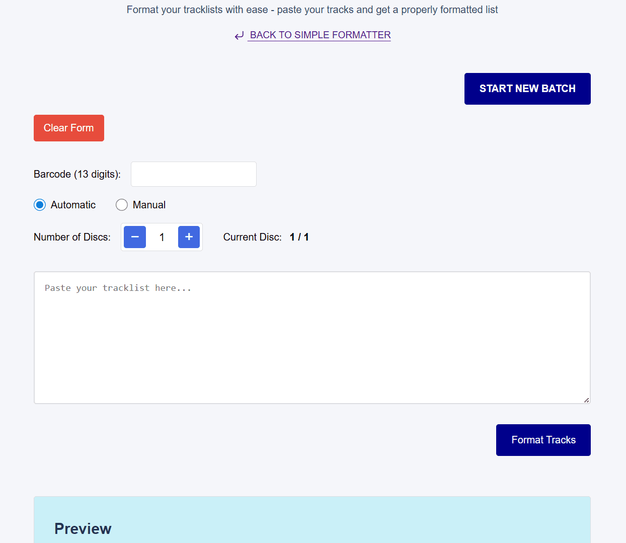 Advanced formatter interface with batch controls