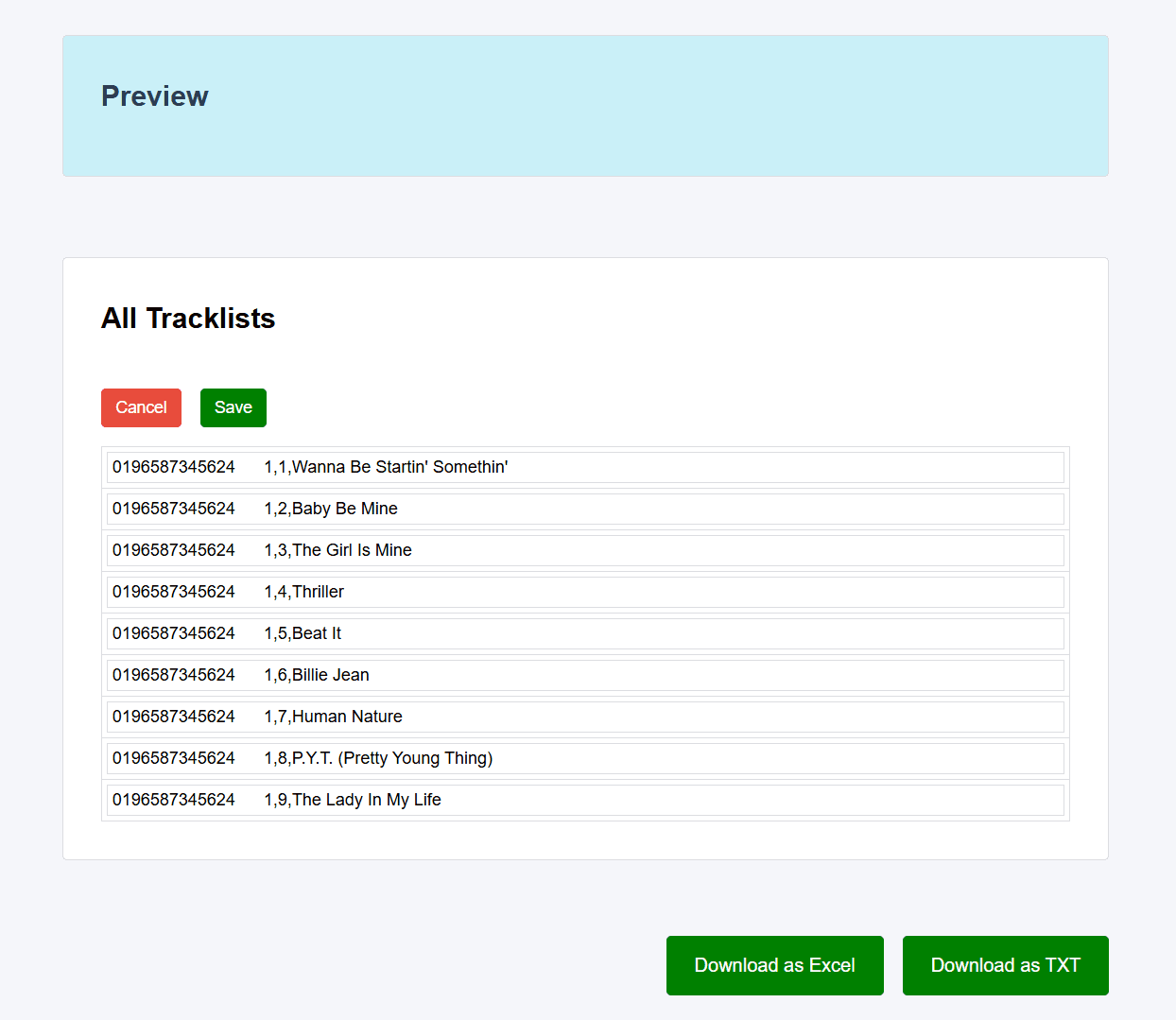 Inline editing mode for individual track corrections