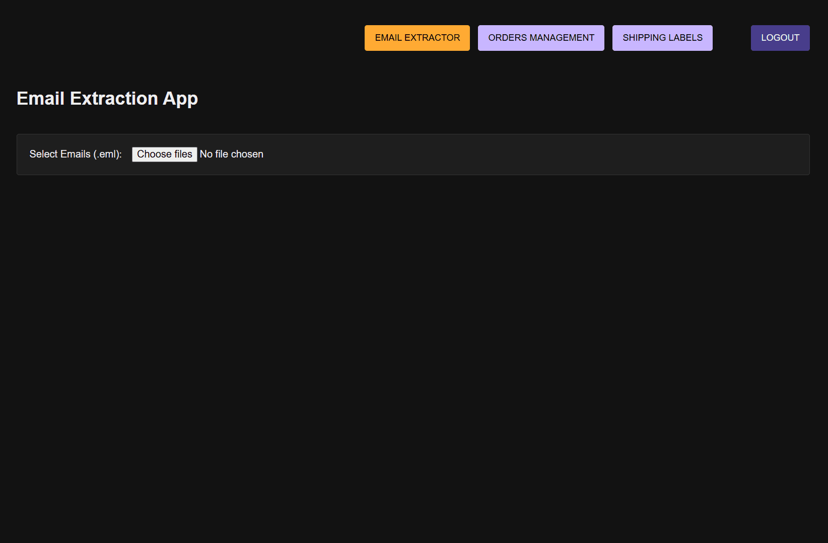 Email Extractor main interface with file selection